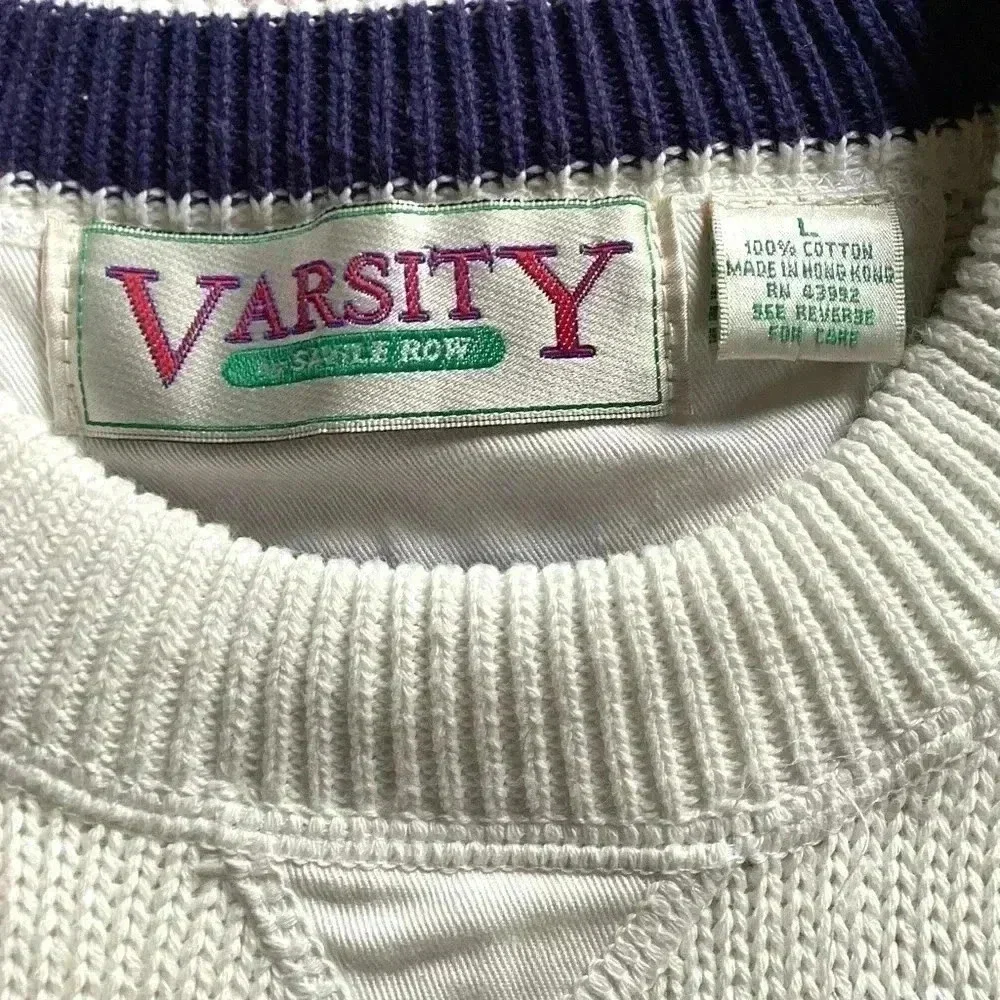 Varsity By Savile Row Sweater Men L Crew Neck Long Sleeve Knit Pullover Cotton